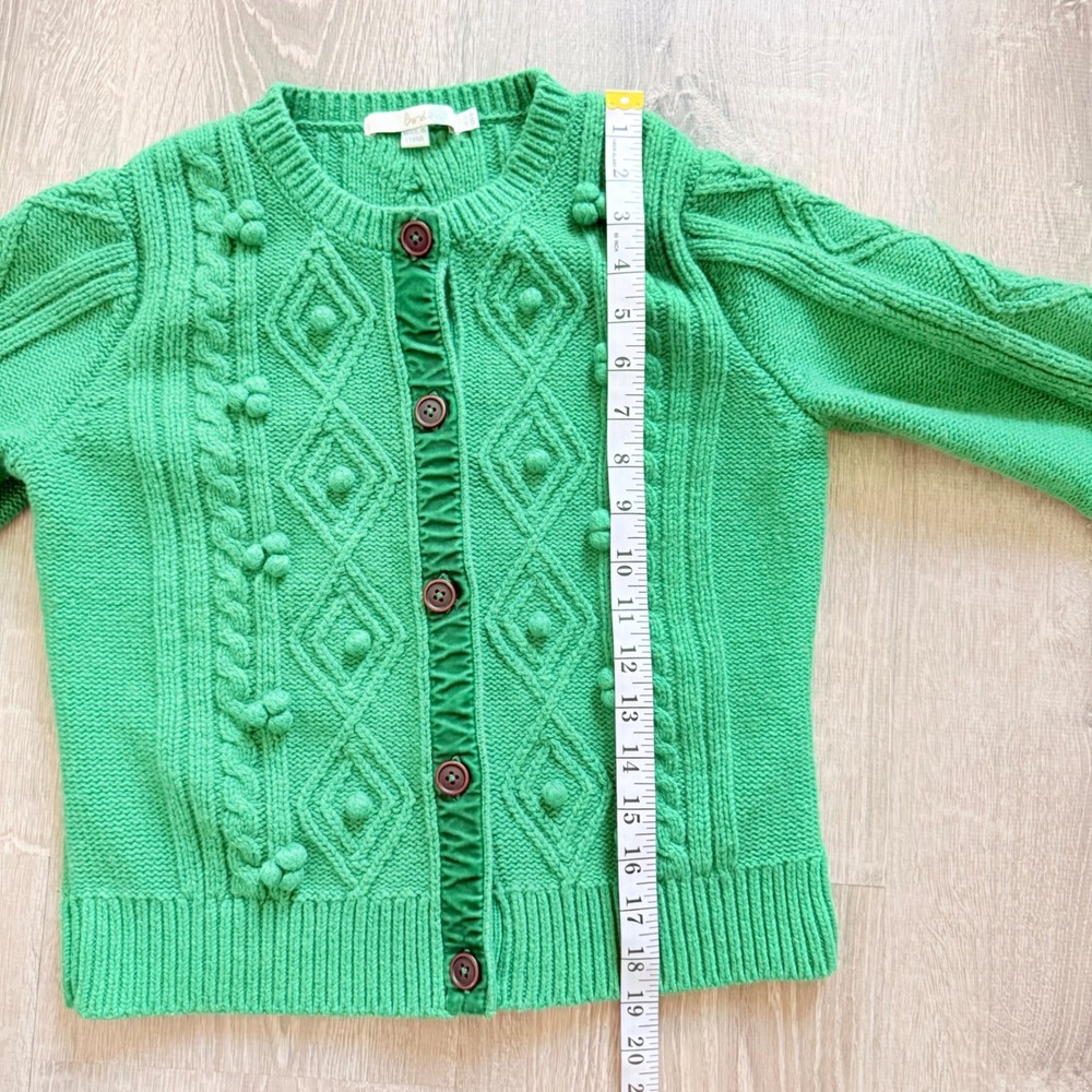 Boden Green Cable Knit Pom Pom Bobble Cardigan Sweater Cotton Wool Blend US 8 - Picture 8 of 8